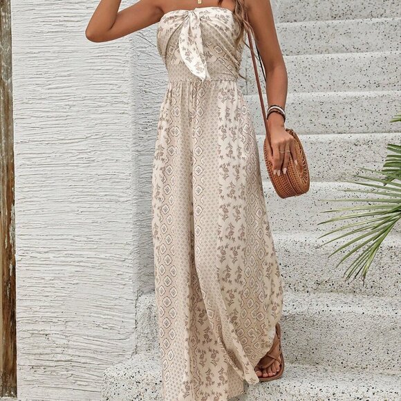 Apricot Boho Women's Printed Strapless Jumpsuit - Picture 6 of 6